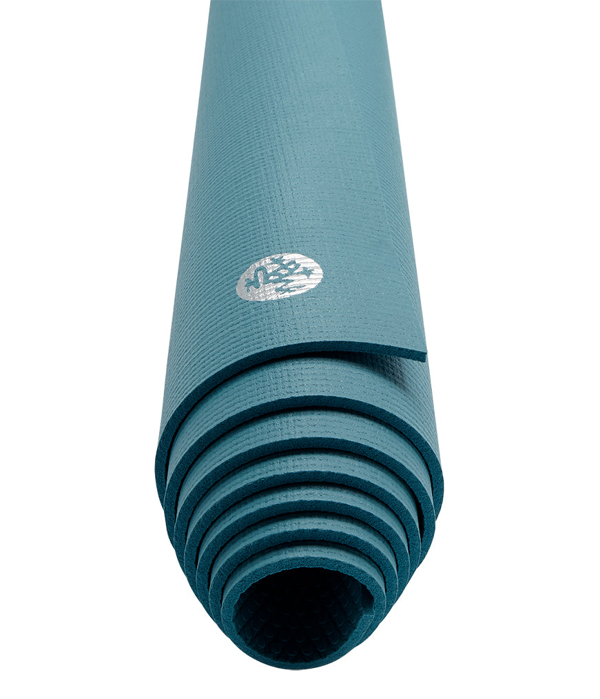 Manduka PROLite 5mm - Aqua - rolled end on | Eco Yoga Store