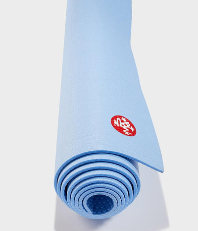 Manduka PROLite 5mm - Clear Blue - rolled end on | Eco Yoga Store