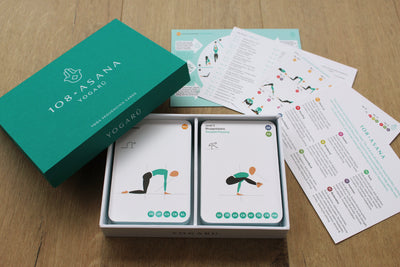 108 Asana Yoga Cards - Open box with cards inside and antonomy and sequencing cards outside - Yogaru | Eco Yoga Store