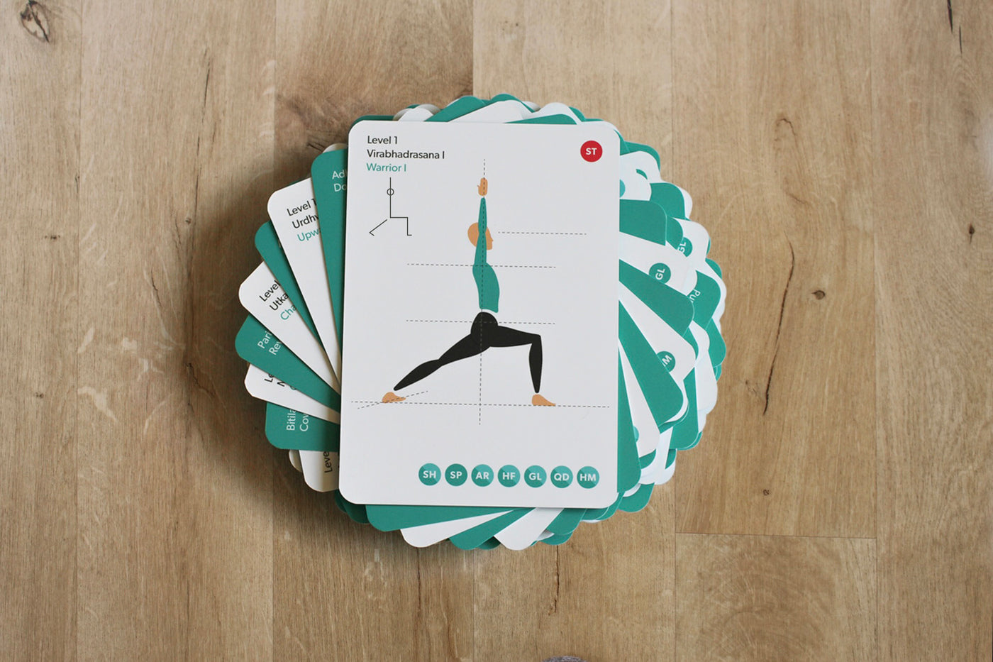 108 Asana Yoga Cards - stack of cards in a circular fan shape - Yogaru | Eco Yoga Store