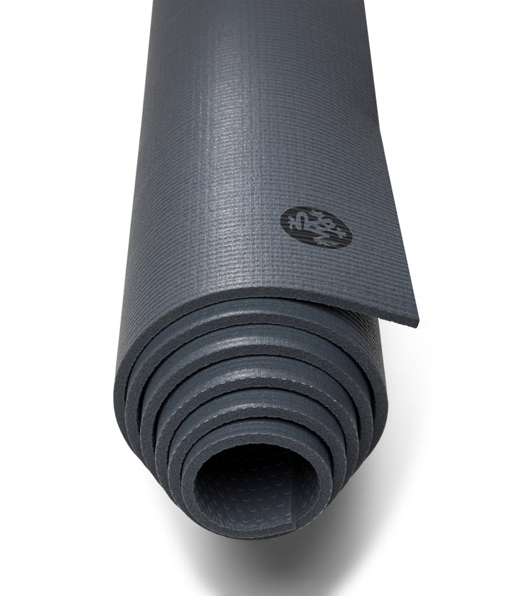 Manduka PRO 6mm Yoga Mat - Black Thunder - rolled end on | Eco Yoga Store