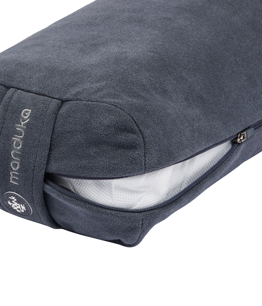 Manduka Enlight Lean Bolster - Thunder - exposed filling | Eco Yoga Store