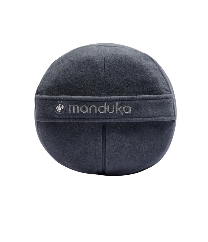 Manduka Enlight Round Bolster - Thunder - side on + handle | Eco Yoga Store