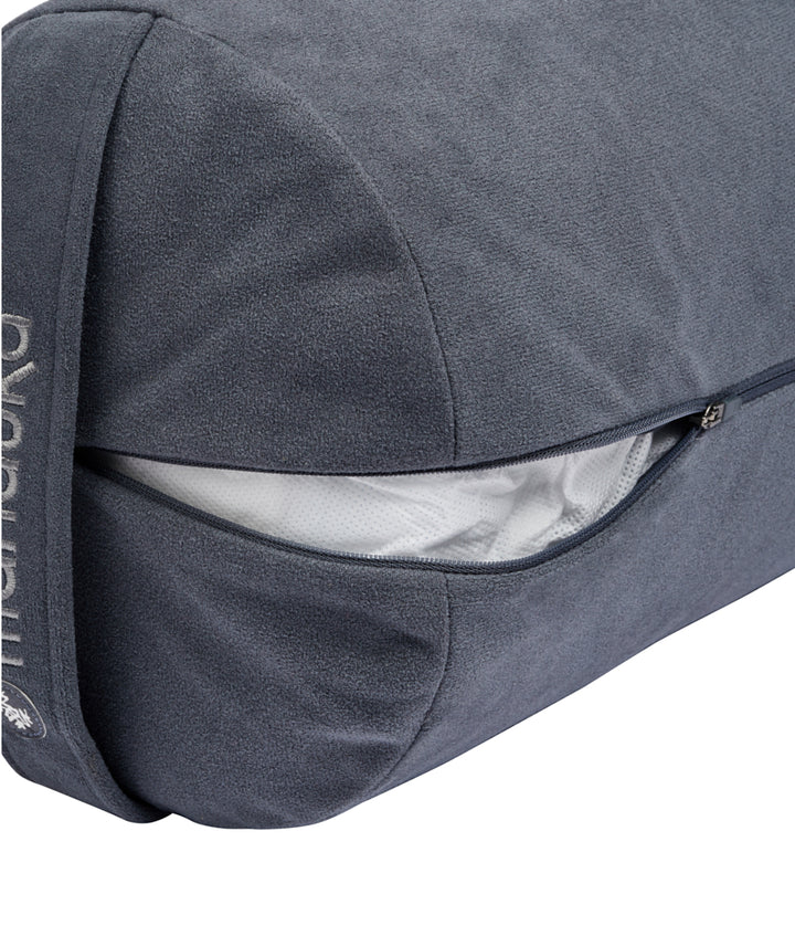 Manduka Enlight Round Bolster - Thunder - exposed filling | Eco Yoga Store
