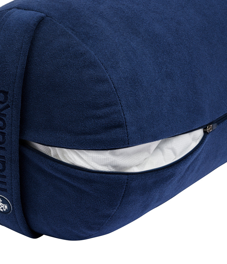 Manduka Enlight Round Bolster - Midnight - exposed filling | Eco Yoga Store