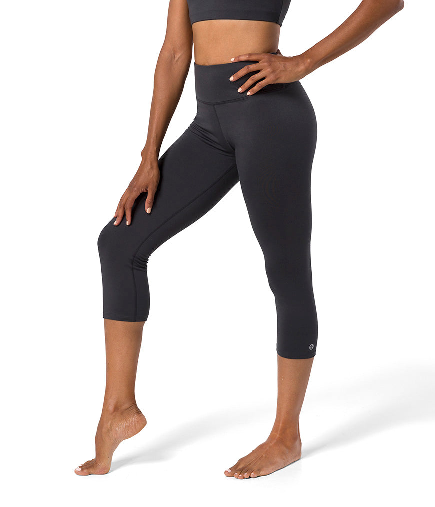 Dhara Capri Legging - Phantom - Side View - Gallery Image 3 | Manduka | Eco Yoga Store