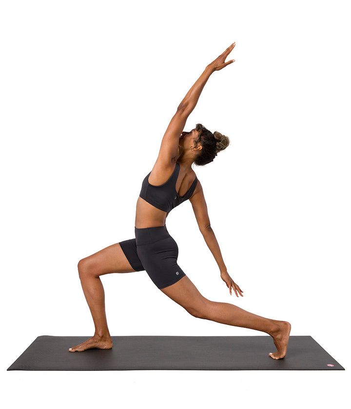 Dhara Short - Phantom - model in asana on PRO Yoga Mat - Gallery Image 9 | Manduka | Eco Yoga Store