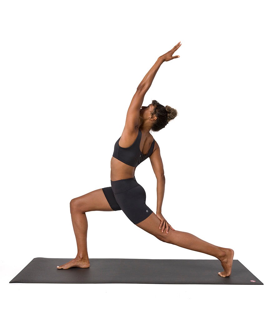 Dhara Short - Phantom - model in asana on PRO Yoga Mat - Gallery Image 10 | Manduka | Eco Yoga Store