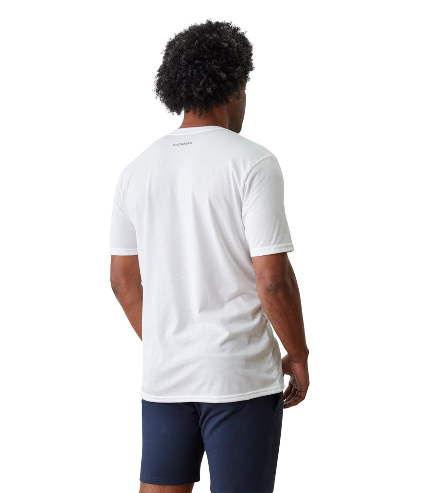 Vinyassa Tee Men - White - Rear View - Gallery Image 2 | Manduka | Eco Yoga Store