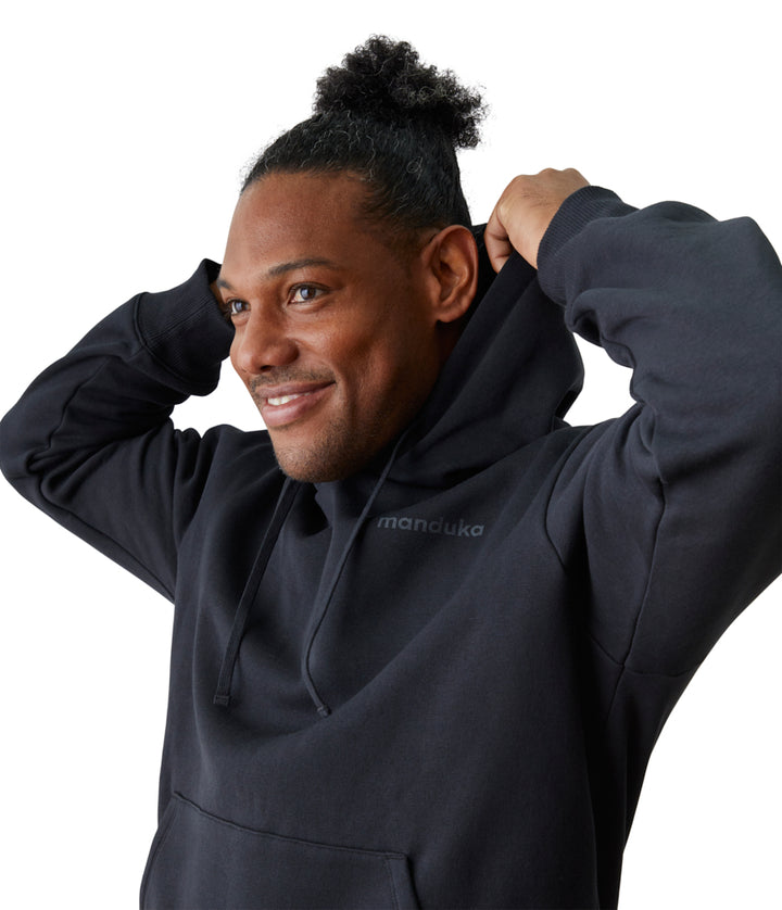 Mens Half Moon Hoodie - Black - Side View - Gallery Image 4 | Manduka | Eco Yoga Store