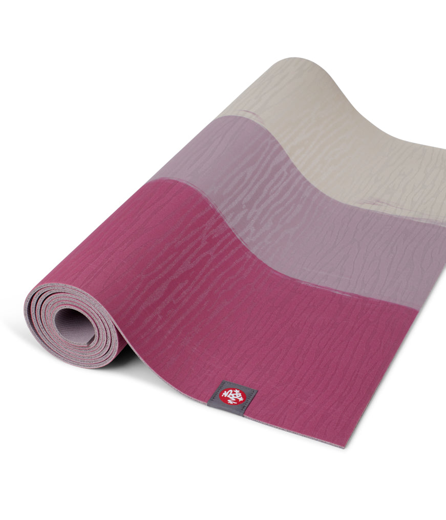 Manduka eKOLite 4mm Yoga Mat - Elderberry Stripe - part rolled | Eco Yoga Store