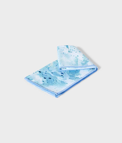 Manduka eQua Hand Towel - Splatter Splash Blue - folded | Eco Yoga Store