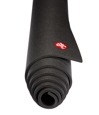 Manduka PRO 6mm Yoga Mat - Black - rolled end on | Eco Yoga Store