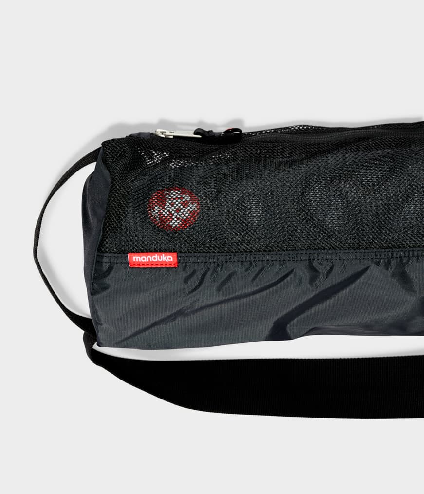 Manduka Breathe Easy Yoga Mat Bag - Black - Horizontal - top section with strap | Eco Yoga Store