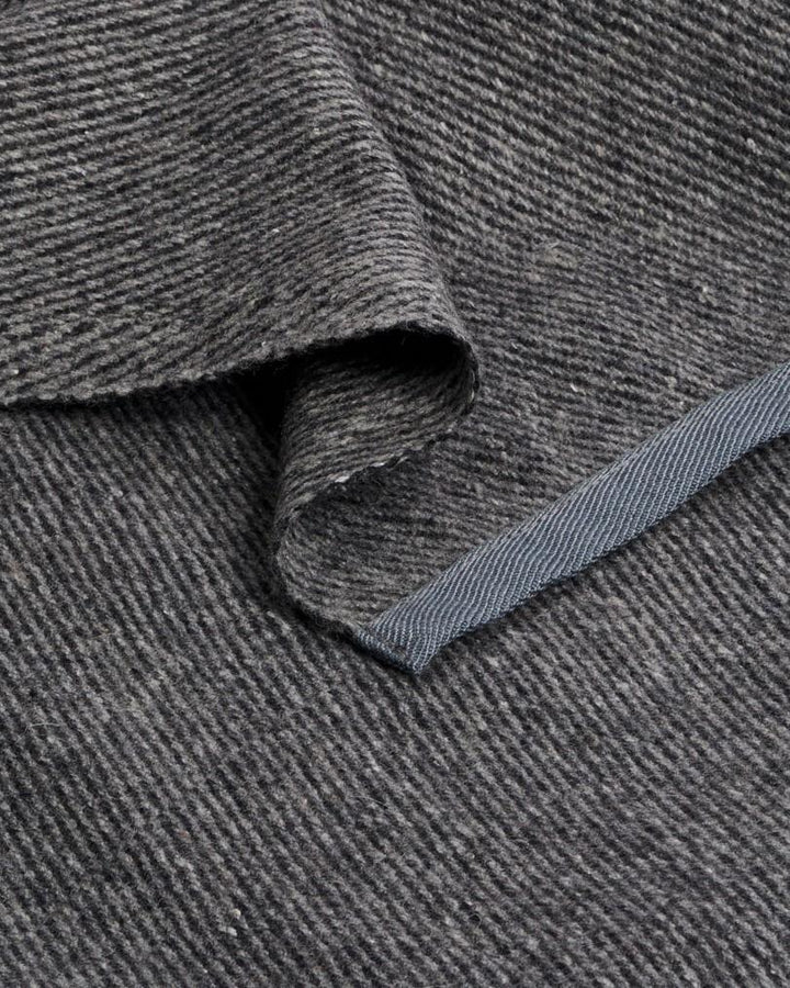 Manduka Luxury Recycled Wool Blanket - Sediment - close up of weave and edge | Eco Yoga Store