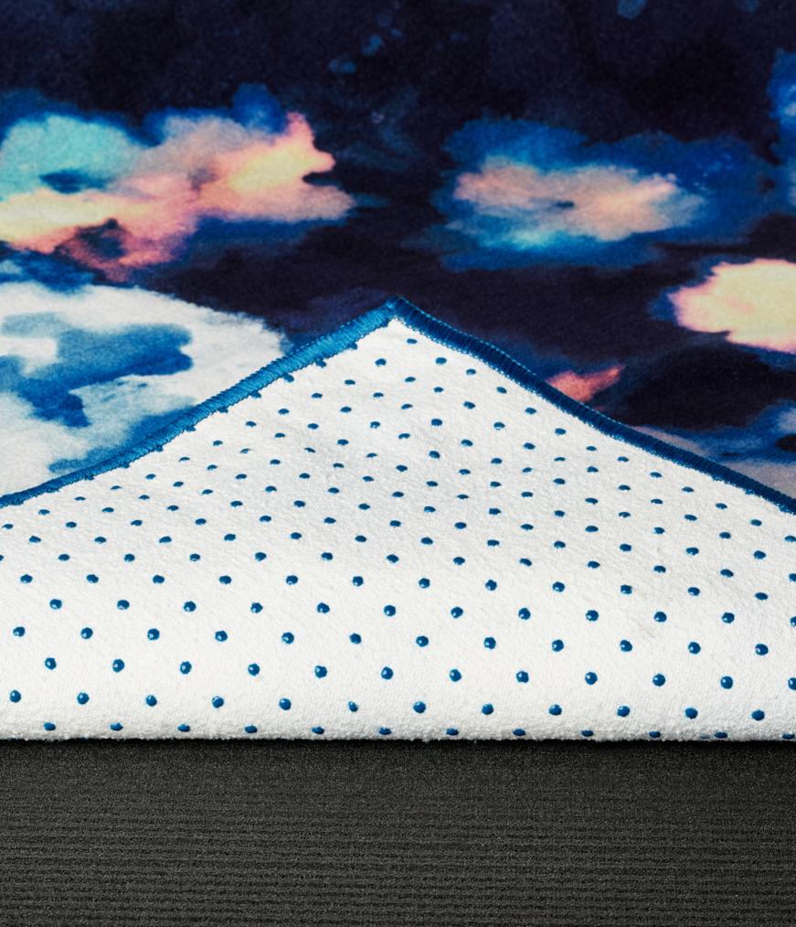 Manduka Yogitoes Mat Towel - Double Dye Blue - corner folded over showing underside | Eco Yoga Store
