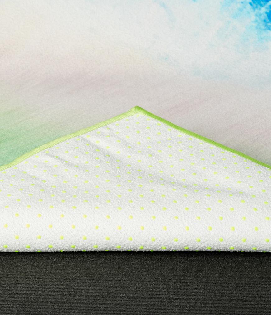 Manduka Yogitoes Mat Towel - Coastal Scape - corner folded over showing underside | Eco Yoga Store