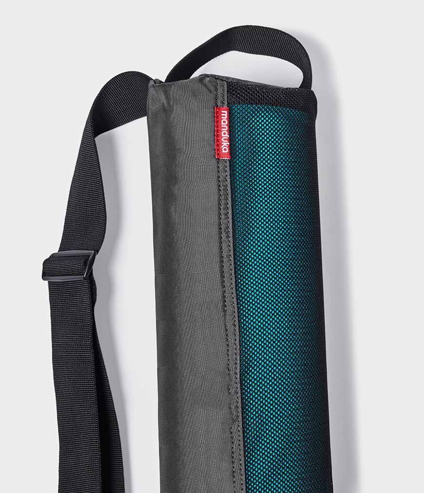 Manduka Breathe Easy Yoga Mat Bag - Thunder - Vertical - top section with strap | Eco Yoga Store