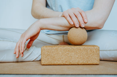 TRIBE Cork Massage Ball - with cork block to massage forearm | Eco Yoga Store