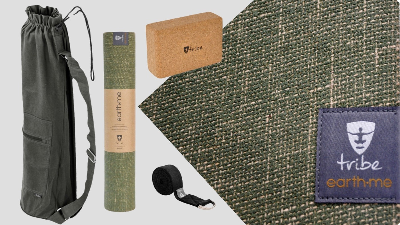 Tribe Earth Me 4mm Yoga Mat, Tribe Standard Cork Block , Tribe Cotton Yoga Strap, Tribe Carry On Yoga Mat Bag - Earth Me Yoga Studio Kit | Eco Yoga Store