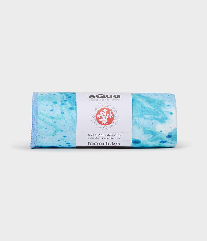 Manduka eQua Hand Towel - Splatter Splash Blue - rolled | Eco Yoga Store