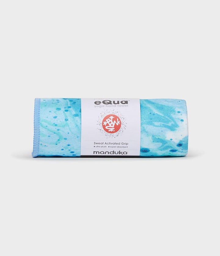 Manduka eQua Hand Towel - Splatter Splash Blue - rolled | Eco Yoga Store