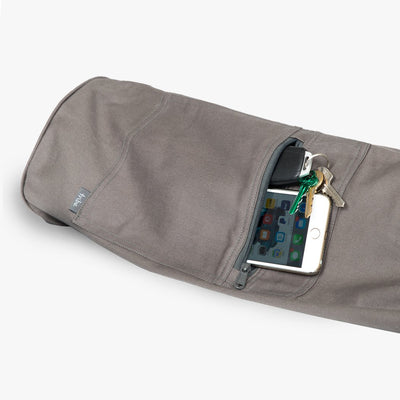 TRIBE Carry On Yoga Mat Bag - Storm - detail of exterior pocket with mobile phone & keys | Eco Yoga Store