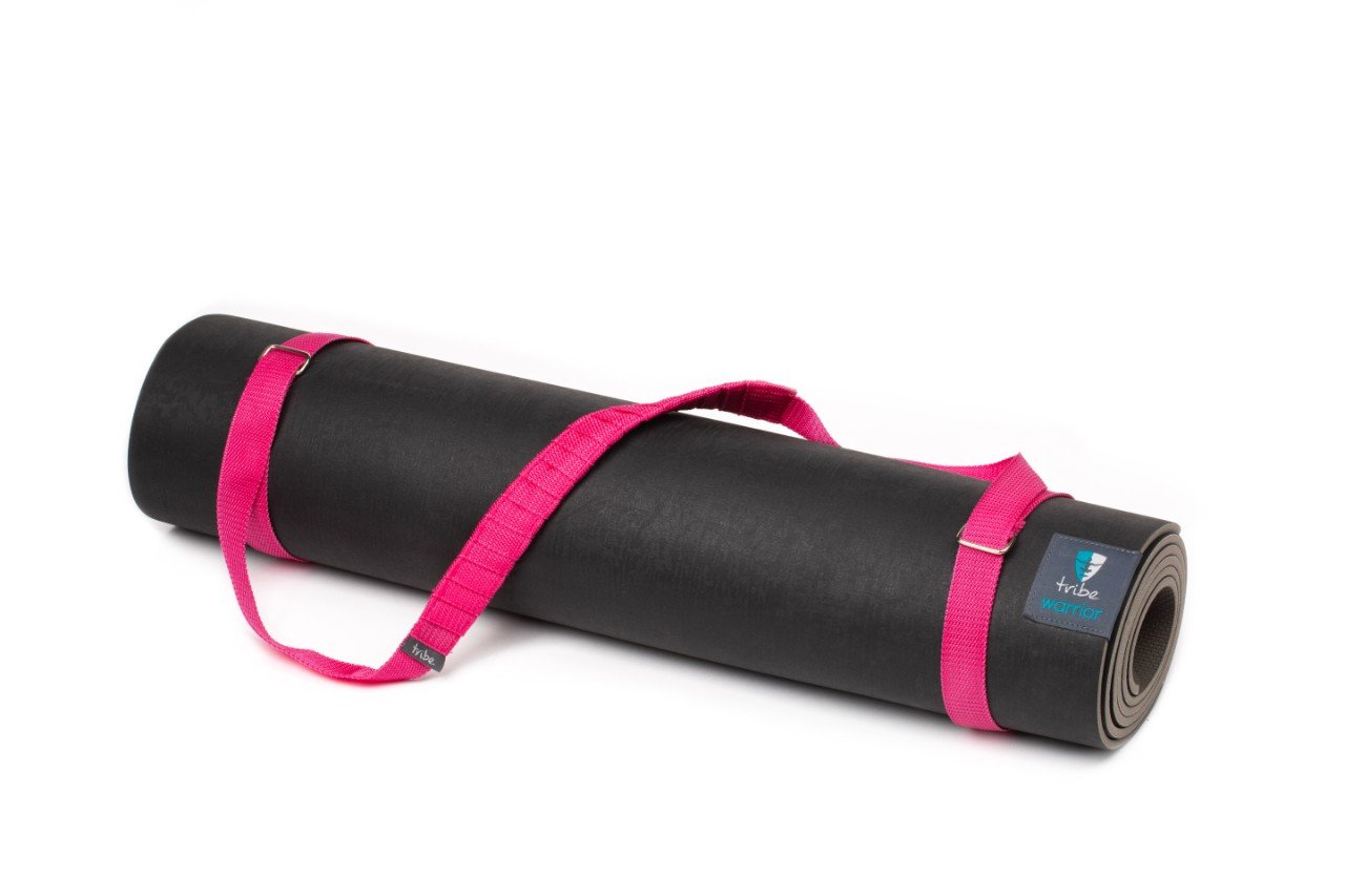 TRIBE Carry Me Mat Sling - Fushia - attached to a Warrior yoga mat | Eco Yoga Store