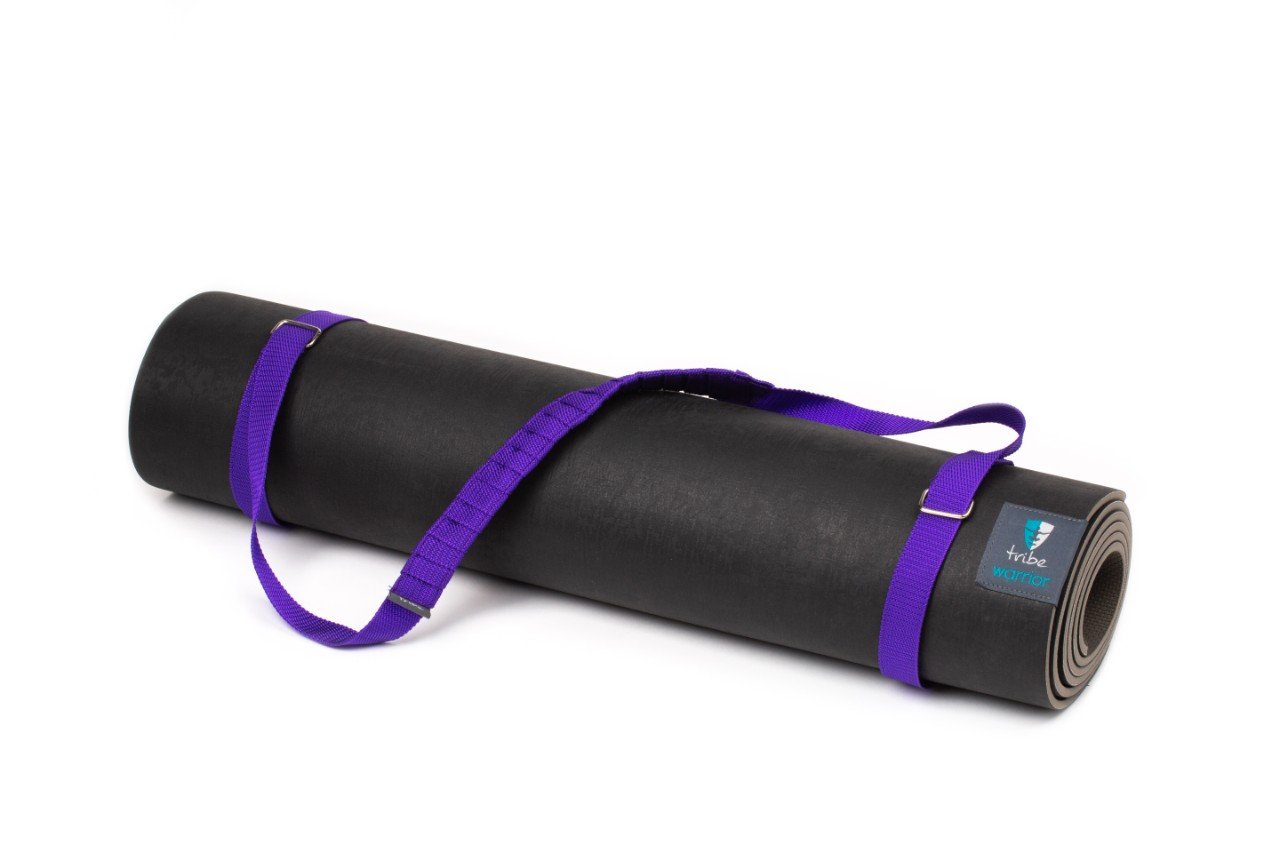 TRIBE Carry Me Mat Sling - Purple - attached to a Warrior yoga mat | Eco Yoga Store