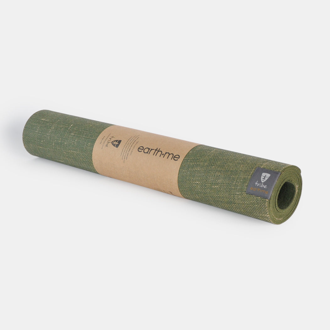 Tribe Earth.Me 4mm Long Yoga Mat - Olive - horizontally rolled | Eco Yoga Store