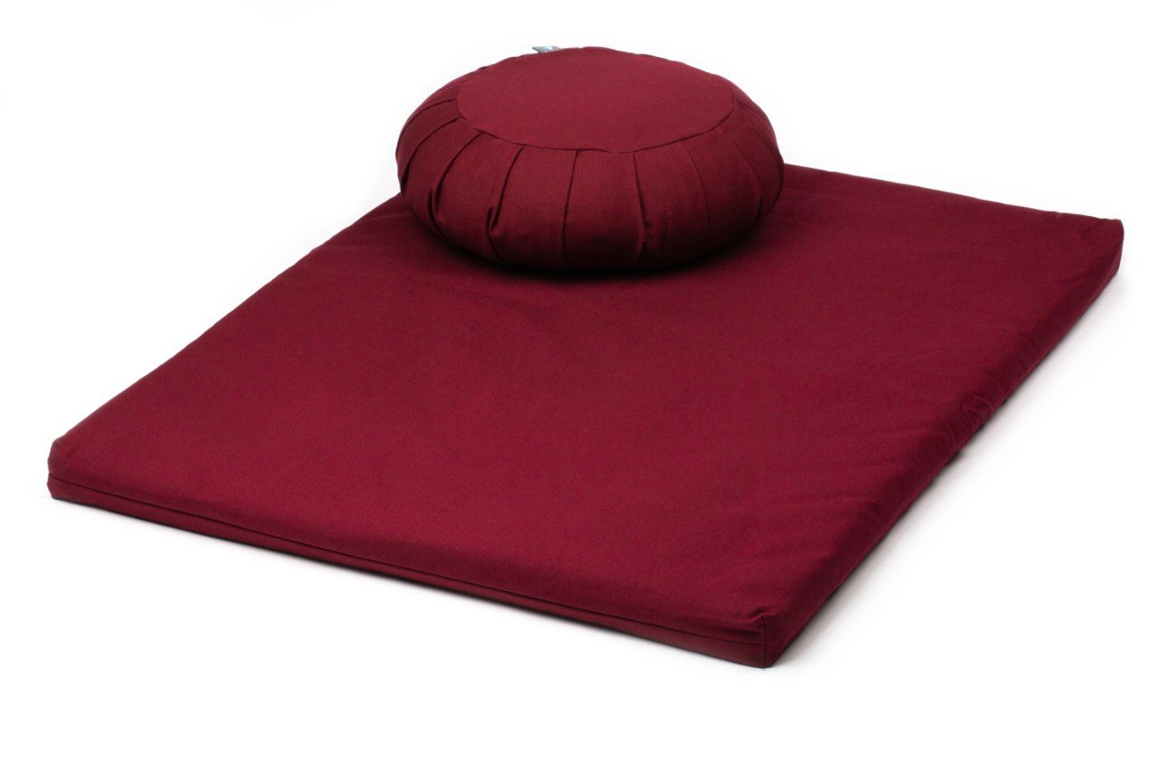 TRIBE - Zafu Meditation Cushion paired with a Zabuton Meditation Mat - Maroon | Eco Yoga Store