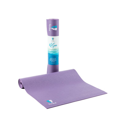 TRIBE ReGen 5mm Yoga Mats - Purple Sage - rolled vertical & partially unfurled | Eco Yoga Store