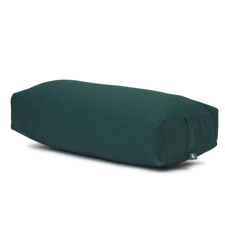 TRIBE Rectangular Bolster - Organic Cotton Cover - Deep Forest - 45 degrees angle | Eco Yoga Store 