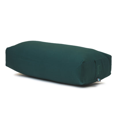 TRIBE Rectangular Bolster - Organic Cotton Cover - Deep Forest - 45 degrees angle | Eco Yoga Store 