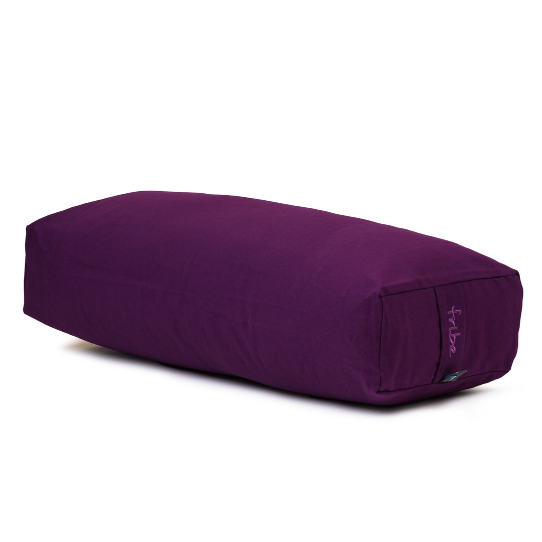 TRIBE Rectangular Bolster - Organic Cotton Cover - Grape - 45 degrees angle | Eco Yoga Store 