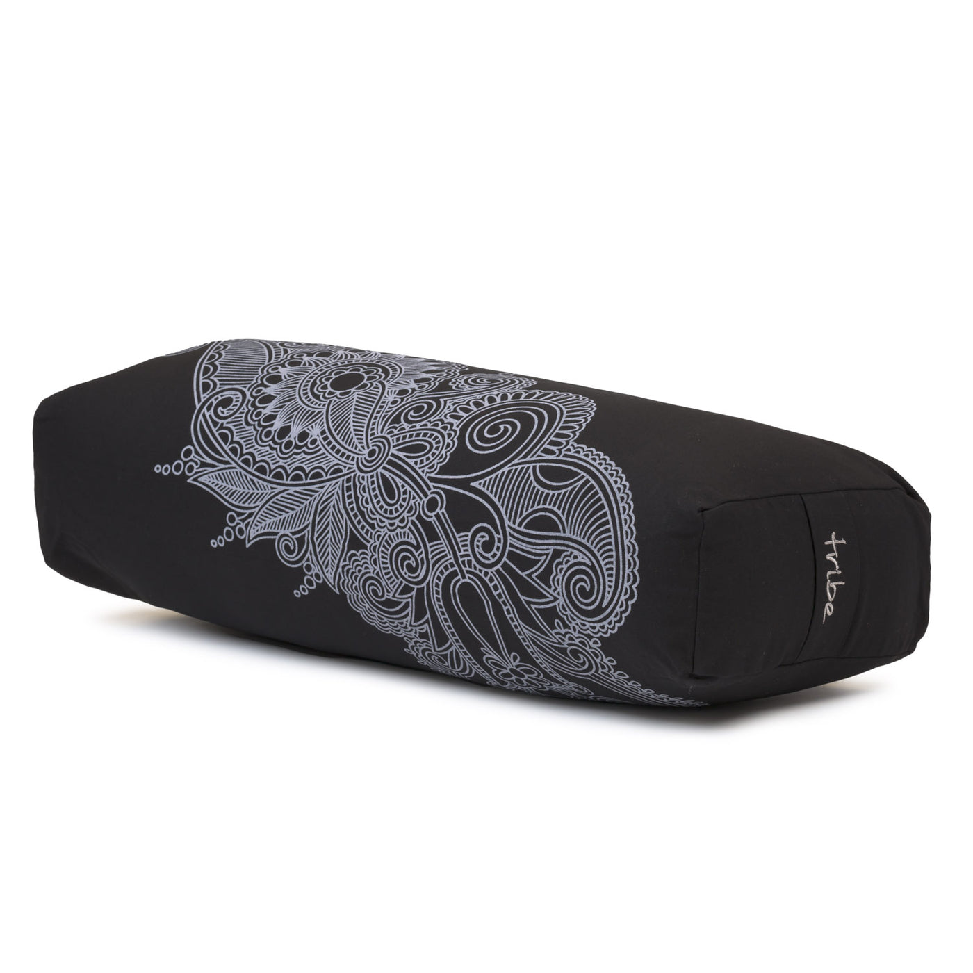 TRIBE Rectangular Bolster - Organic Cotton Cover Henna Print Design - Cosmos - 45 degrees angle | Eco Yoga Store 