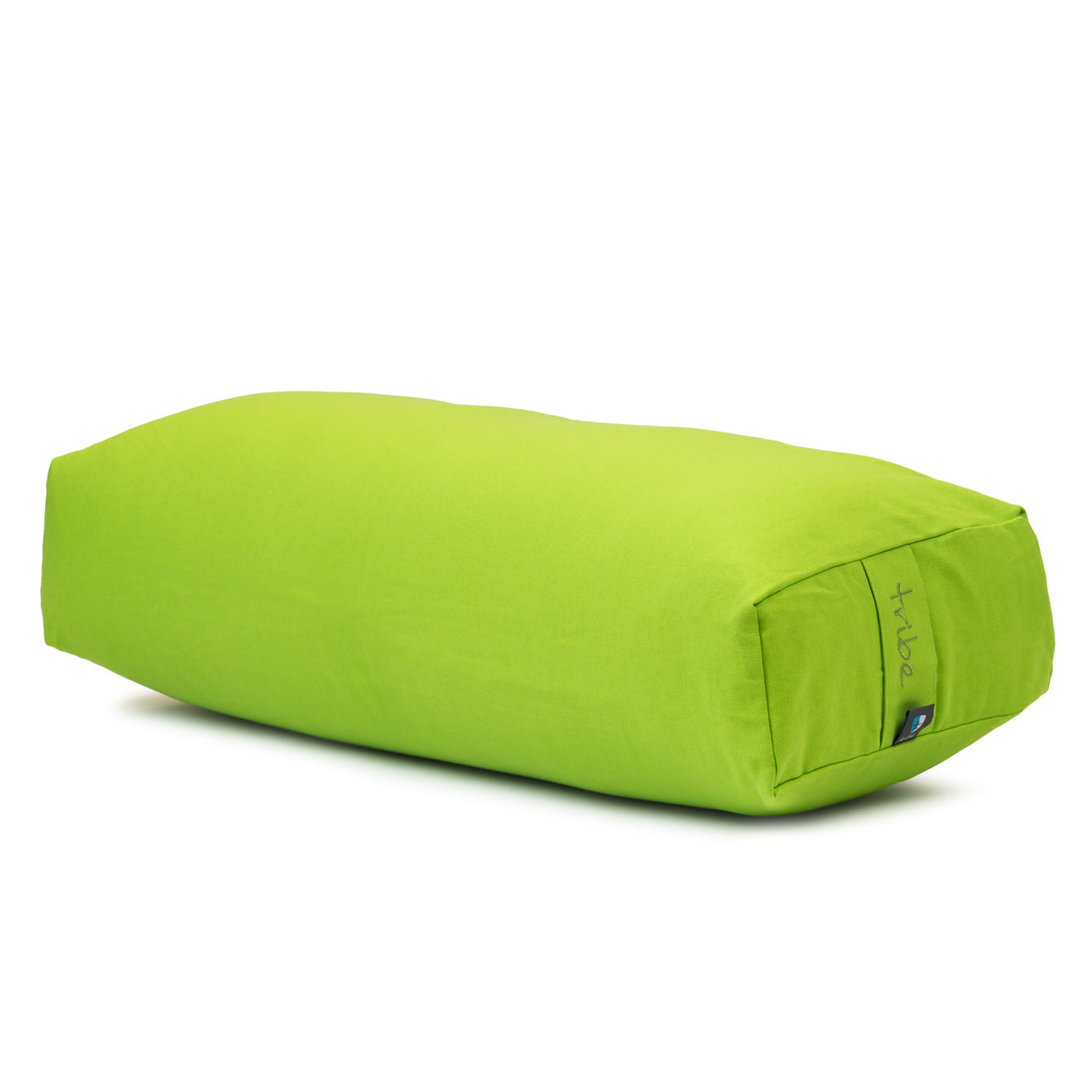 TRIBE Rectangular Bolster - Organic Cotton Cover - Lime - 45 degrees angle | Eco Yoga Store 