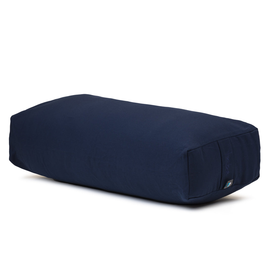 TRIBE Rectangular Bolster - Organic Cotton Cover - Navy - 45 degrees angle | Eco Yoga Store 