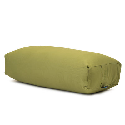 TRIBE Rectangular Bolster - Organic Cotton Cover - Olive - 45 degrees angle | Eco Yoga Store 