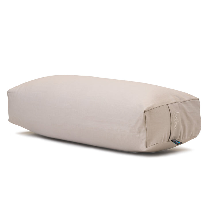 TRIBE Rectangular Bolster - Organic Cotton Cover - Stone - 45 degrees angle | Eco Yoga Store 