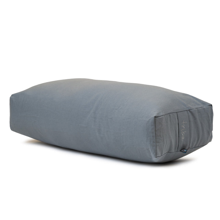 TRIBE Rectangular Bolster - Organic Cotton Cover - Storm - 45 degrees angle | Eco Yoga Store 