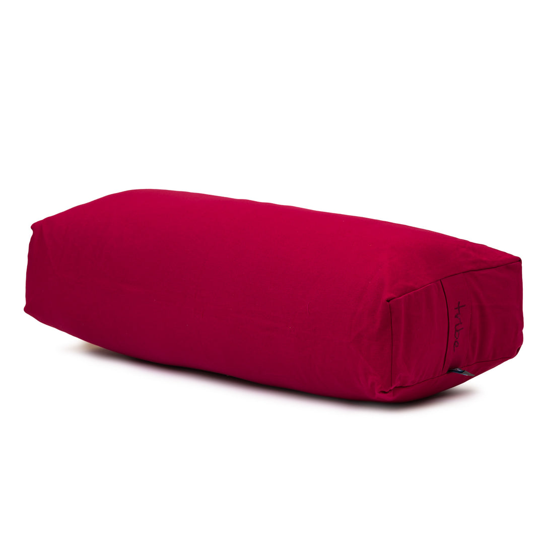 TRIBE Rectangular Bolster - Organic Cotton Cover - Vivacious - 45 degrees angle | Eco Yoga Store 