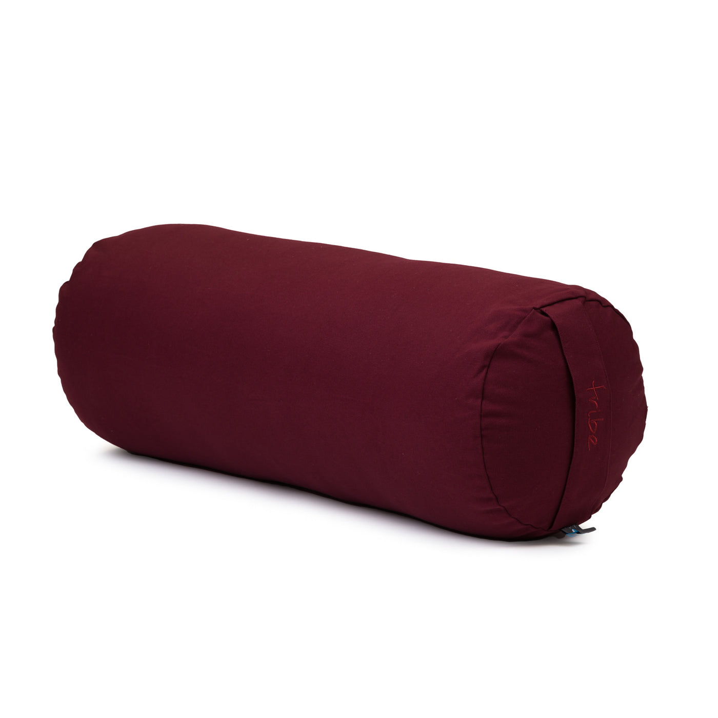 TRIBE Round Bolster - Organic Cotton Cover - Maroon - 45 degrees angle | Eco Yoga Store 