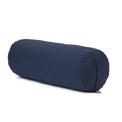 TRIBE Round Bolster - Organic Cotton Cover - Navy - 45 degrees angle | Eco Yoga Store 