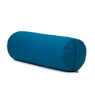 TRIBE Round Bolster - Organic Cotton Cover - Ocean Depths - 45 degrees angle | Eco Yoga Store 