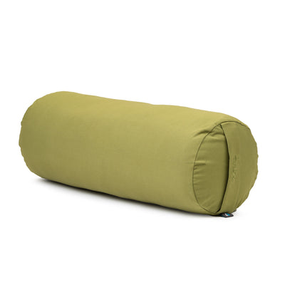 TRIBE Round Bolster - Organic Cotton Cover - Olive - 45 degrees angle | Eco Yoga Store 