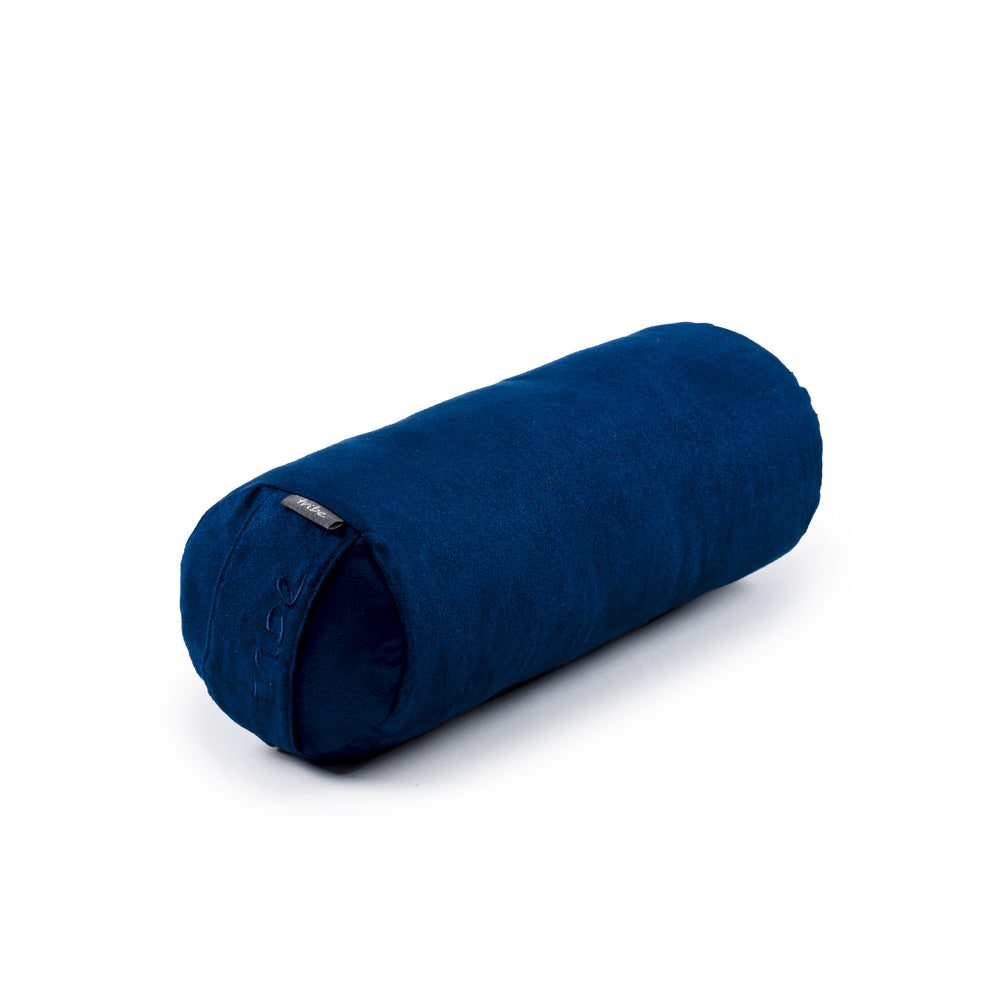 TRIBE Round Mini Bolster - Navy - 45 degrees angle | Eco Yoga Store 