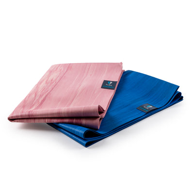 TRIBE Wanderer Travel Yoga Mat - Pink Marbled & Blue Marbled - folded | Eco Yoga Store