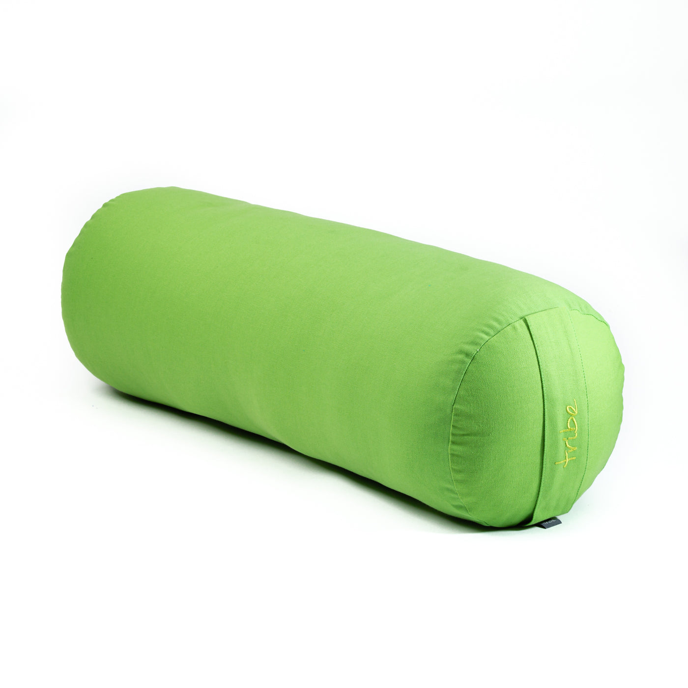 TRIBE Round Bolster - Organic Cotton Cover - Lime - 45 degrees angle | Eco Yoga Store 