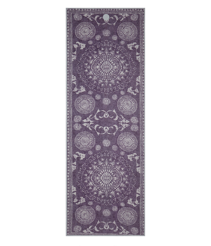 Manduka Yogitoes Mat Towel - Geija Purple - lying flat | Eco Yoga Store